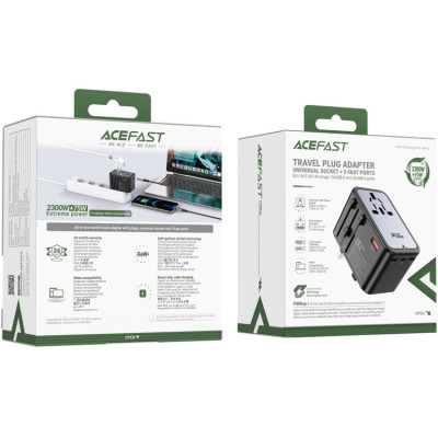 Зарядний пристрій 5xUSB 75W (3xUSB-C+2xUSB-A) Gan Z1 Fast Charger Acefast