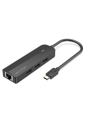 Хаб USB 3.1 Type-C -> 3xUSB 2.0+MicroUSB+RJ45 100M Ethernet Black Vention