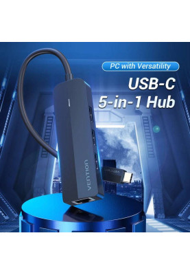 Хаб USB 3.1 Type-C -> 3xUSB 2.0+MicroUSB+RJ45 100M Ethernet Black Vention