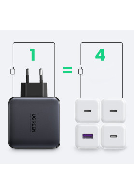 Зарядний пристрій 4xUSB 100W (3xUSB-C+USB-A) Gan Tech Fast GAN Charger чорний CD226 Ugreen