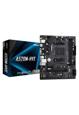 ASRock A520M-HVS (AM4/A520, 2*DDR4, PCIex16, D-Sub/HDMI, 4xSATAІІІ, M.2, GLan, 8ch, mATX)