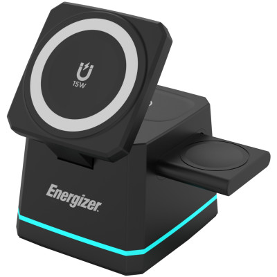 Зарядний пристрій 15W 3-in-1 Magnetic Wireless Fast Charger black Energizer