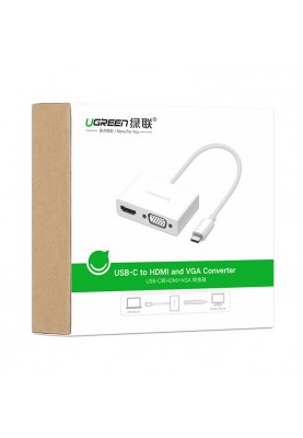 Перехідник-Конвертер USB Type C to HDMI + VGA MM123 UGREEN Білий