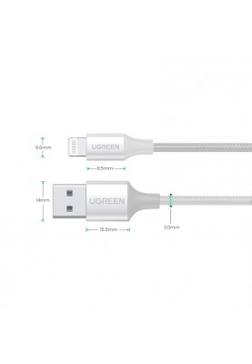 Кабель USB AM-Lightning M, 1 м, 2.4A, Срібний, US199 UGREEN
