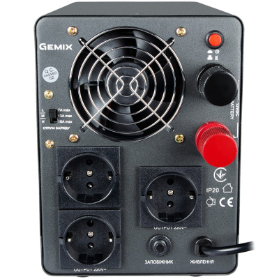 ДБЖ Gemix PSN-1200U, 1200VA/800W 12V/220V, 7/13/18A, 3*Schuko, без АКБ