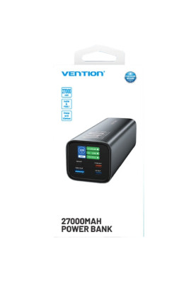 УМБ Vention 27000mAh 140W 5A PD,QC3.0, 2xUSB-C, USB-A, LED Display, Gray