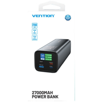УМБ Vention 27000mAh 140W 5A PD,QC3.0, 2xUSB-C, USB-A, LED Display, Gray