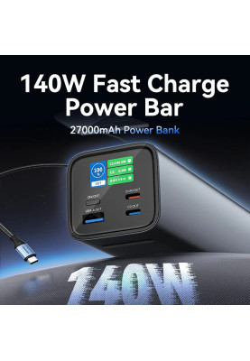 УМБ Vention 27000mAh 140W 5A PD,QC3.0, 2xUSB-C, USB-A, LED Display, Gray