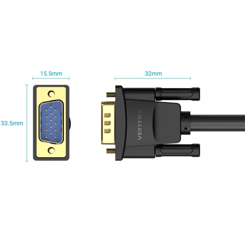 Кабель VGA 15M-15M, 20.0 м, з ферритами, чорний Vention
