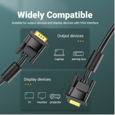 Кабель VGA 15M-15M, 20.0 м, з ферритами, чорний Vention