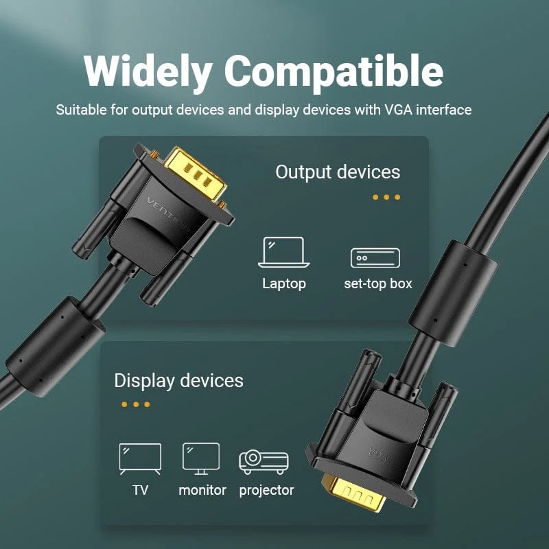 Кабель VGA 15M-15M, 20.0 м, з ферритами, чорний Vention
