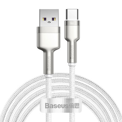 Кабель USB3.1 AM-Type-C M, 2.0 м, 6.0A, (66W) Cafule Series Metal Data Cable Білий, CAKF Baseus
