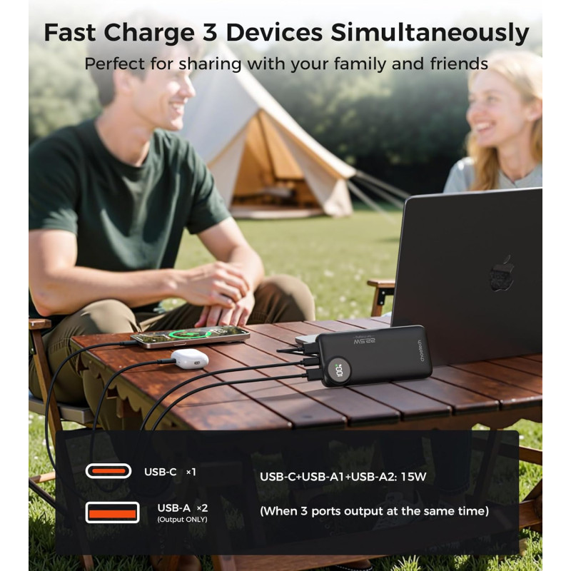 УМБ Choetech 10000mAh 22,5W PD  2xUSB-A, USB-C чорна