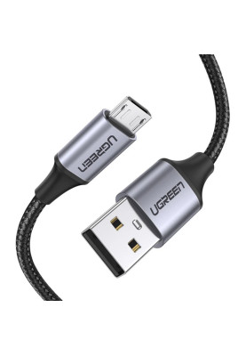 Кабель USB 2.0 AM-MicroUSB M, 2 м, 3.0A, (18W) Nickel Plating Чорний, US290 UGREEN