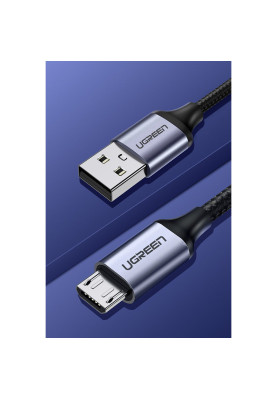 Кабель USB 2.0 AM-MicroUSB M, 2 м, 3.0A, (18W) Nickel Plating Чорний, US290 UGREEN