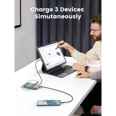 УМБ Ugreen Magnetic Wireless 10000 mAh 20W PD3.0/QC3.0 USB-A, USB-C In/Out (PB206) сірий