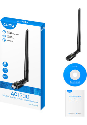 Адаптер WiFi Cudy WU1400, AC1300 Wi-Fi High Gain USB 3.0 Adapter