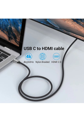 Кабель USB 3.1 Type-C M - HDMI M, 1.5m 4K 60 Гц Thunderbolt 3 HDCP2.2 PVC Black Vention