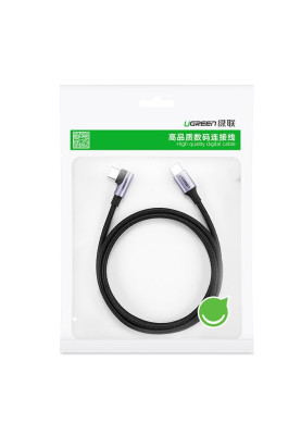 Кабель USB 2.0 Type-C M-M, 3 м, (60W) Чорний, 90°Angle US255 UGREEN