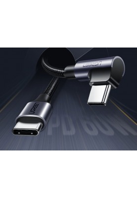 Кабель USB 2.0 Type-C M-M, 3 м, (60W) Чорний, 90°Angle US255 UGREEN