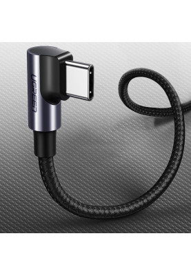 Кабель USB 2.0 Type-C M-M, 3 м, (60W) Чорний, 90°Angle US255 UGREEN