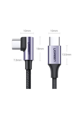 Кабель USB 2.0 Type-C M-M, 3 м, (60W) Чорний, 90°Angle US255 UGREEN