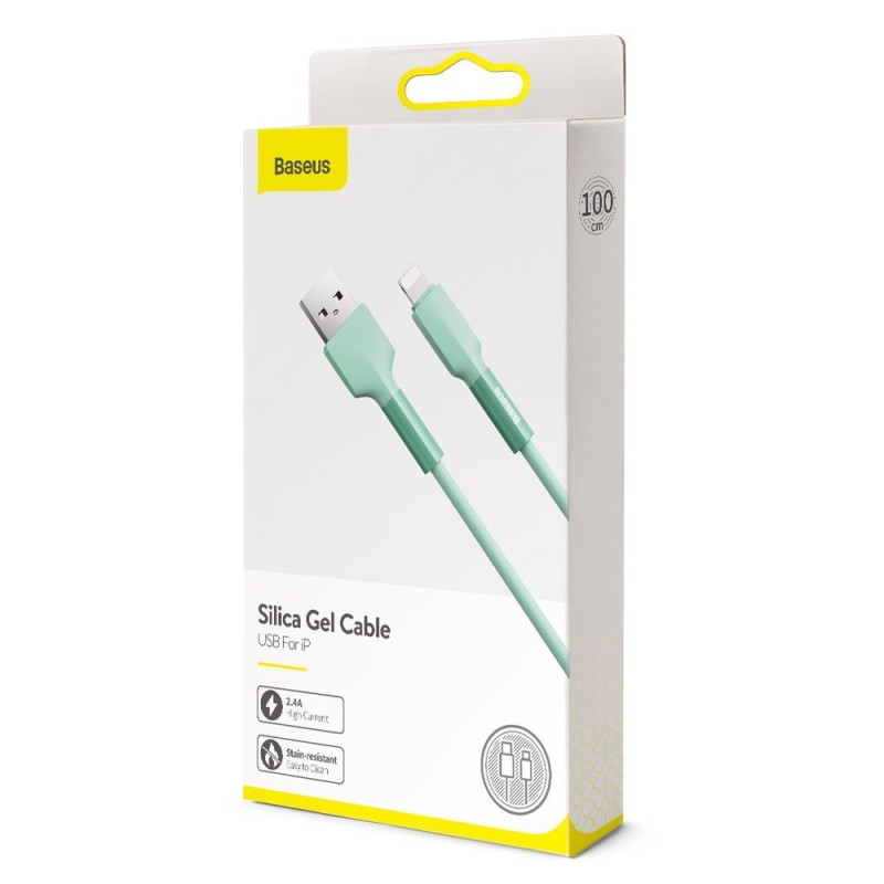 Кабель USB3.1 AM-Lightning M, 1 м, 2.4A,Silica gel Зелений, CALDC Baseus