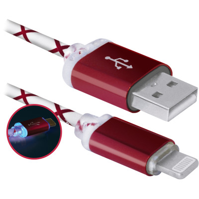 Кабель для iPhone 5/6/Ipad 4, 1.0м, Defender, червоний, ACH03-03LT