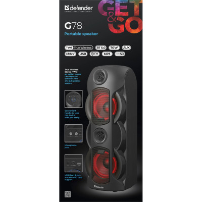 Акустична система 1.0 Defender G78 70Вт BT/TF/USB/MIC/Light