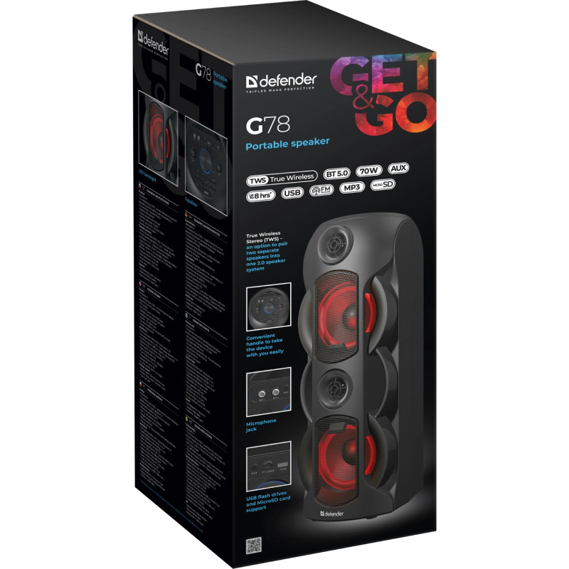 Акустична система 1.0 Defender G78 70Вт BT/TF/USB/MIC/Light