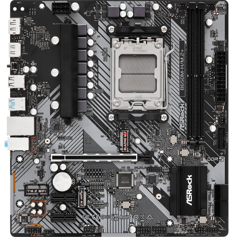 ASRock B650M-H/M.2+ (AM5/B650, 2*DDR5, PCIex16, DP/HDMI, 4xSATA, 2xM.2, GLan, 7.1ch, mATX)