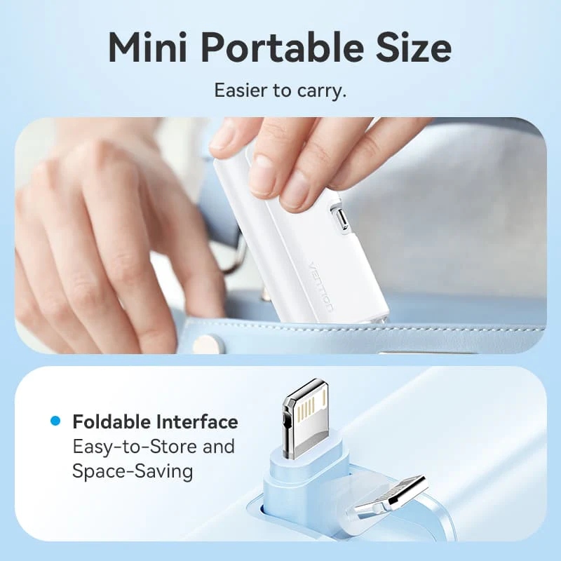 УМБ Vention 4800mAh 22,5W PD, USB-C In/Out, LED display, with built-in Lightning cable Black