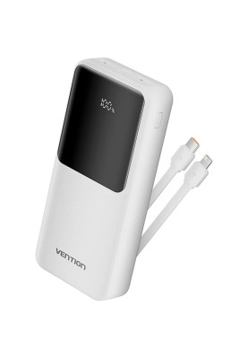 УМБ Vention 20000mAh 22.5W 3A PD Micro-USB,USB-C,2xUSB-A,Built-in USB-C+Lightning Cables White