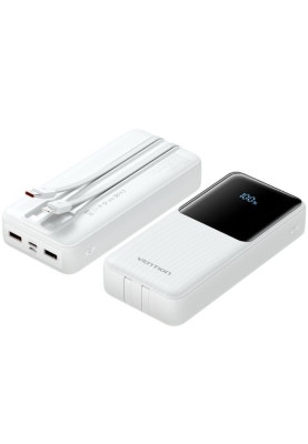 УМБ Vention 20000mAh 22.5W 3A PD Micro-USB,USB-C,2xUSB-A,Built-in USB-C+Lightning Cables White