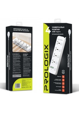Power filtr 2.0м ProLogix Premium (PR-SC4408W) 4 розетки, 4 USB, з вимикачем, білий