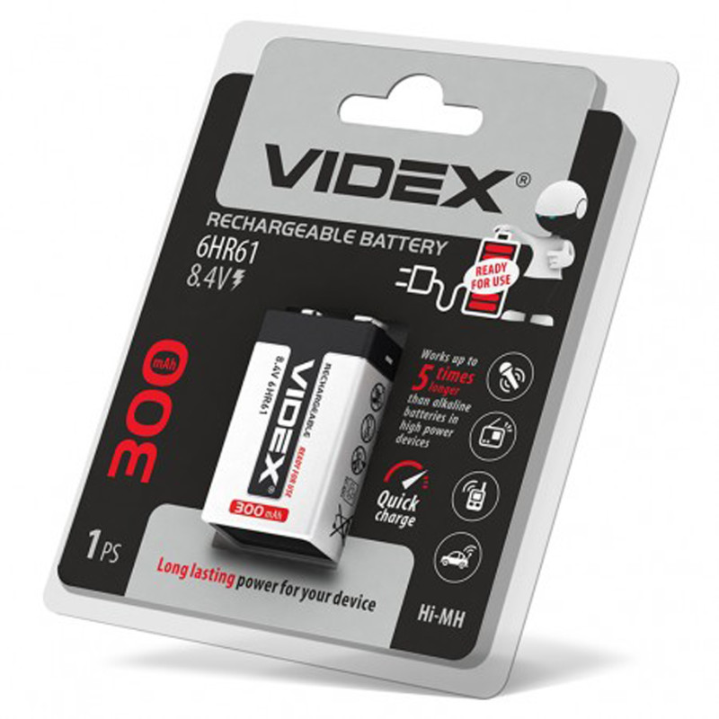 Акумулятор VIDEX 6HR61 (Крона) 300mAh Blister/1pcs