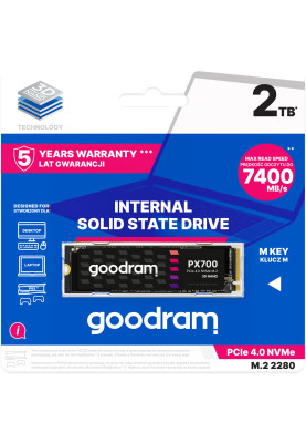Накопичувач SSD 2Tb GoodRAM PX700 M.2 2280 PCIe NVMe Gen 4x4 3D NAND, Retail
