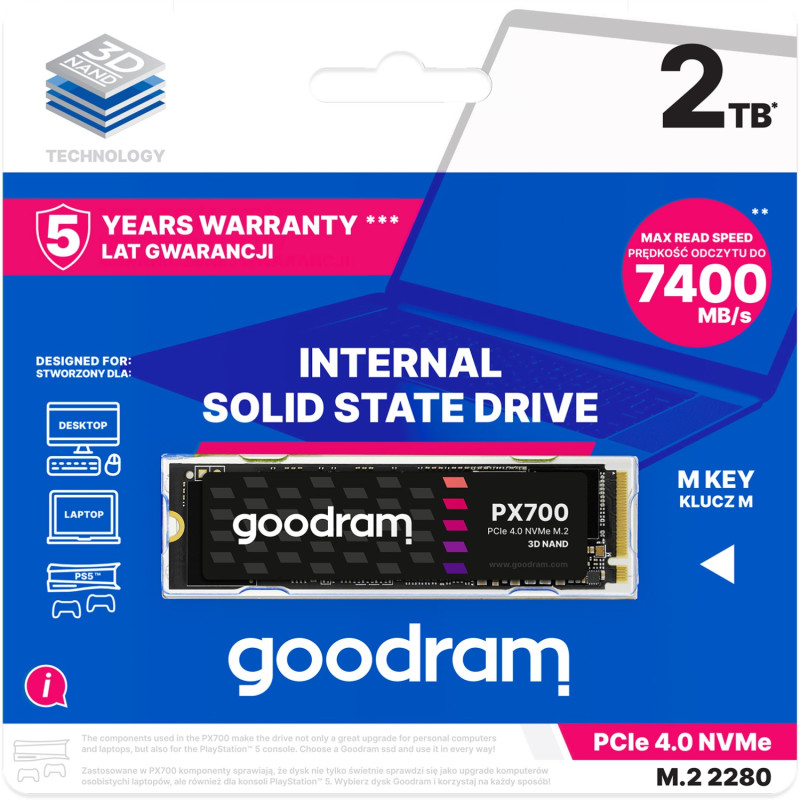 Накопичувач SSD 2Tb GoodRAM PX700 M.2 2280 PCIe NVMe Gen 4x4 3D NAND, Retail
