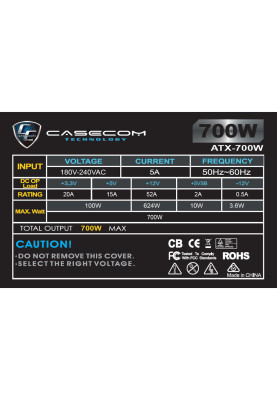 БЖ 700W Casecom, 120mm, 4хSATA, Bulk