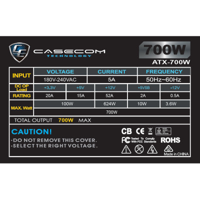 БЖ 700W Casecom, 120mm, 4хSATA, Bulk БЖ 700W Casecom, 120mm, 4хSATA, Bulk