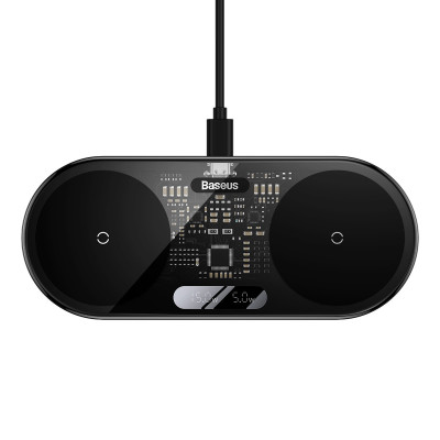 Бездротовий зарядний пристрій Baseus 20W Digital LED Display з цифровим дисплеєм чорний