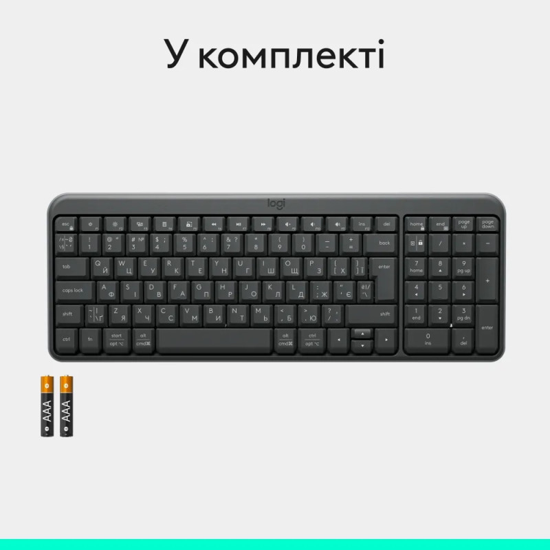 Клавіатура бездротова  LOGITECH K250 UKR, 2.4GHZ/BT,  Graphite Клавіатура бездротова  LOGITECH K250 UKR, 2.4GHZ/BT,  Graphite