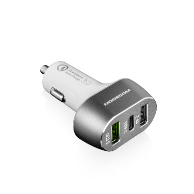 Автозарядка 3 USB 2.4A QC3.0+USB+Type C Port, Modecom CU2C1-07 біла