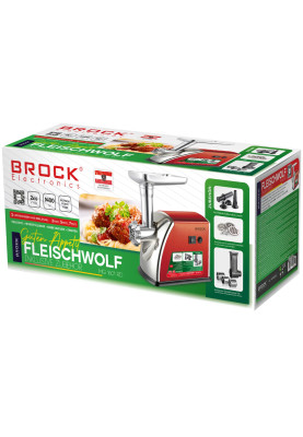 М'ясорубка BROCK  MG 1601 RD 1400Вт/2кг/хв/реверс/3 решітки/насадка для ковбас/кеббе/3 терки/червона