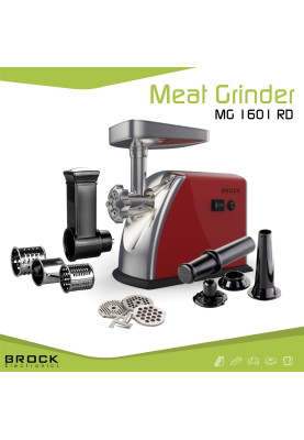 М'ясорубка BROCK  MG 1601 RD 1400Вт/2кг/хв/реверс/3 решітки/насадка для ковбас/кеббе/3 терки/червона