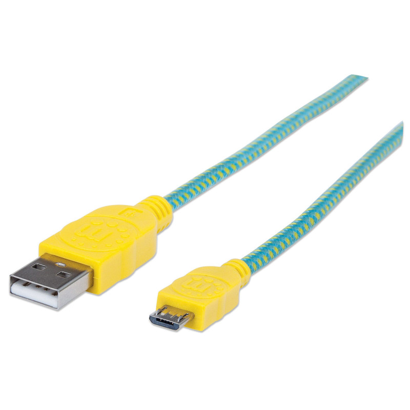 Кабель USB AM-micro BM, 1.0 м, обплетення (лазуровий/жовтий) Manhattan