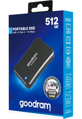 Накопичувач SSD external, USB 3.2 Gen2 Type-C  512Gb, GoodRAM HL200, Black, чорний, Retail