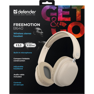 Навушники Defender FreeMotion B640, Bluetooth+3,5мм, Beige Навушники Defender FreeMotion B640, Bluetooth+3,5мм, Beige