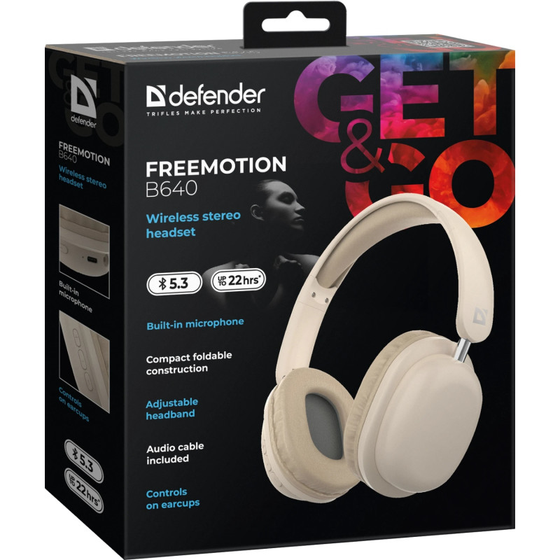 Навушники Defender FreeMotion B640, Bluetooth+3,5мм, Beige