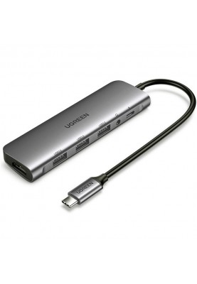 Док-станція USB3.0 Type-C --> HDMI/USB 3.0x3/TRRS 3.5mm/PD Ugreen CM136 Сіра